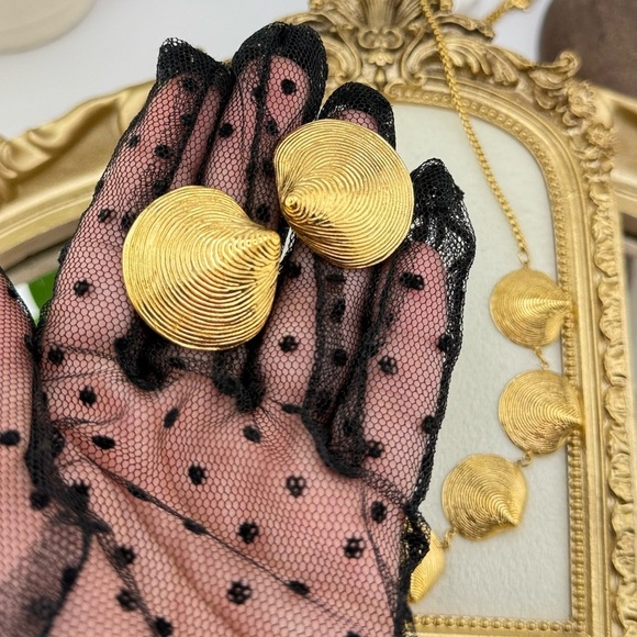 Gold Textured Bead Statement Necklace & Earring Set – Stainless Steel - Picture 17 of 17